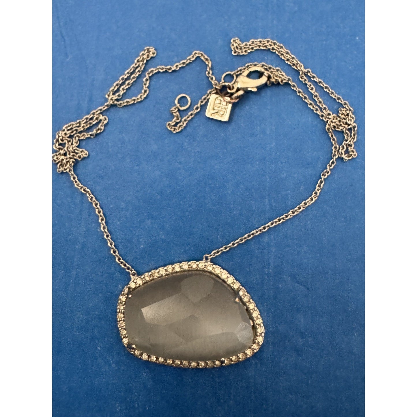 Banana Republic Agate Semi Precious Stone Pave Crystal Pendant Necklace