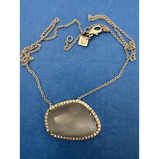 Banana Republic Agate Semi Precious Stone Pave Crystal Pendant Necklace