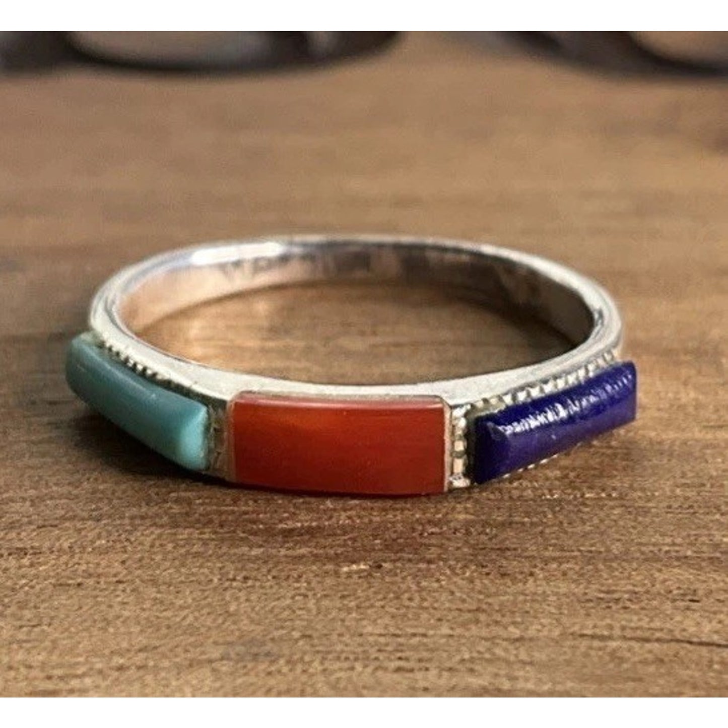 Peyote Bird Sterling Silver Southwestern Multi Stone Inlay Band Ring Size 5
