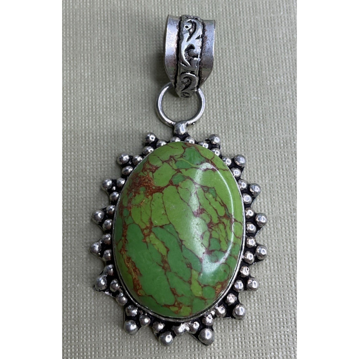 Vintage Sterling Silver Green Turquoise Style Stone Pendant Southwestern Boho