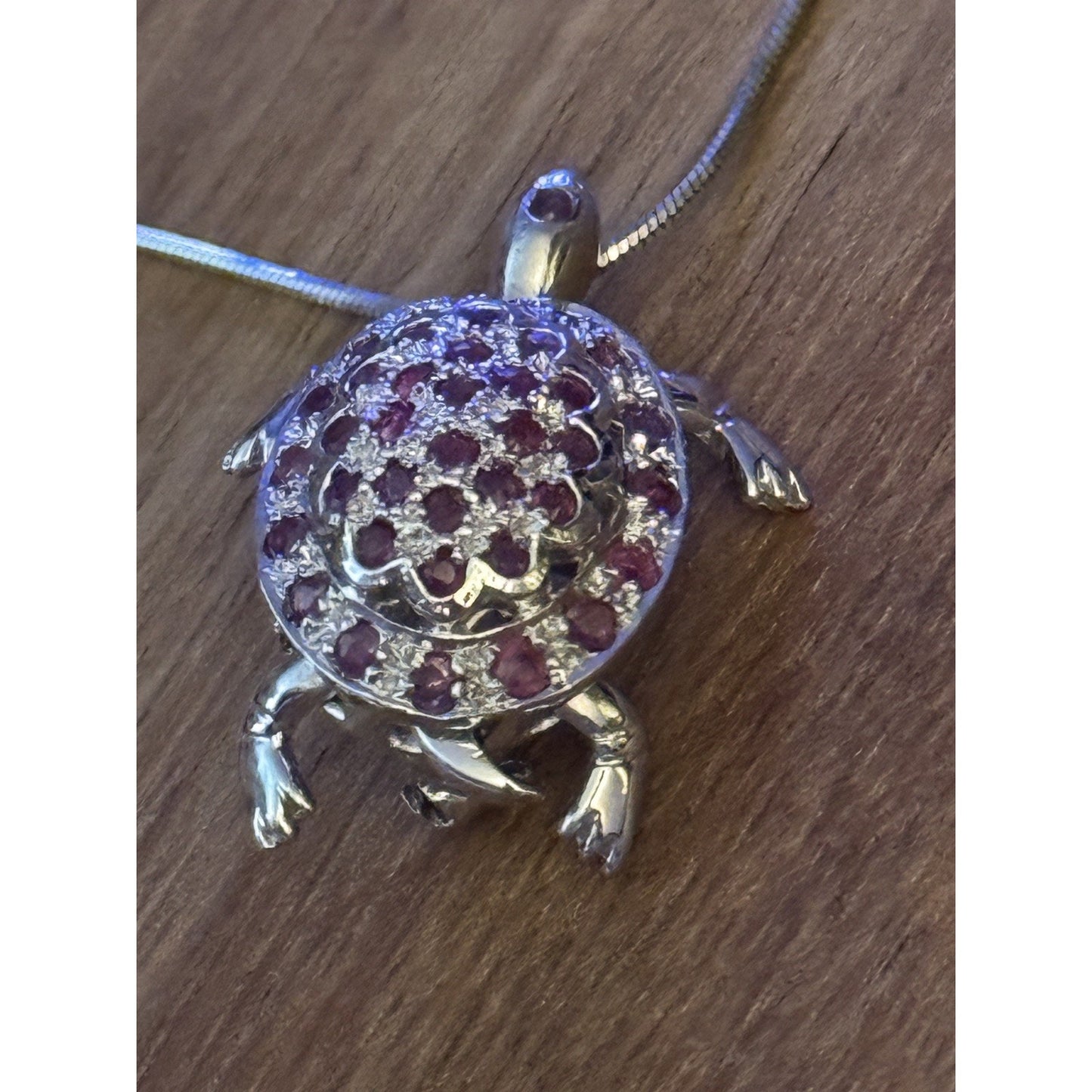VINTAGE Chapal Zenray Rubies Sterling 925 TURTLE brooch / Pendant w/Necklace 22g