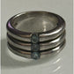 Vintage Sterling Silver Aquamarine Ring 3 Stone Artisan Size 7.5 10.7g