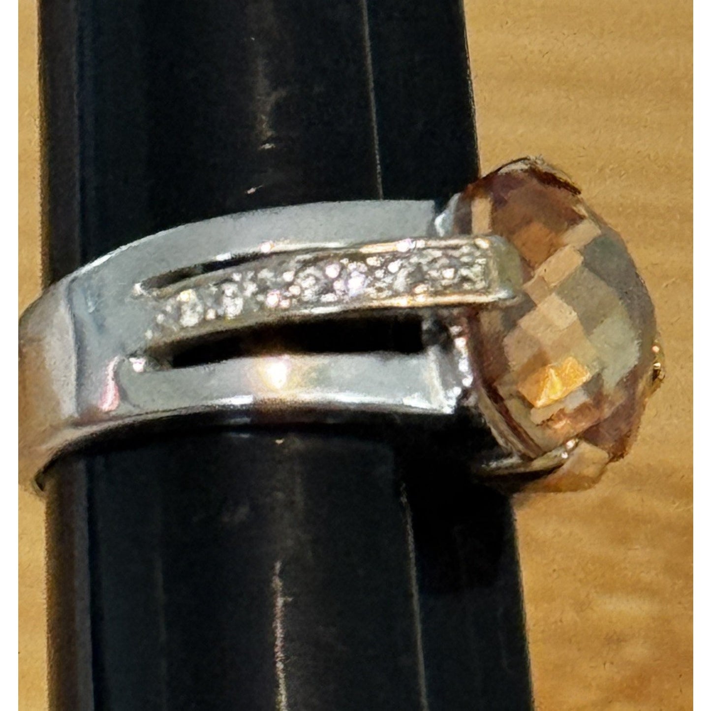 Vintage 925 Sterling Silver Champagne Quartz Statement Cocktail Ring Size 9.5