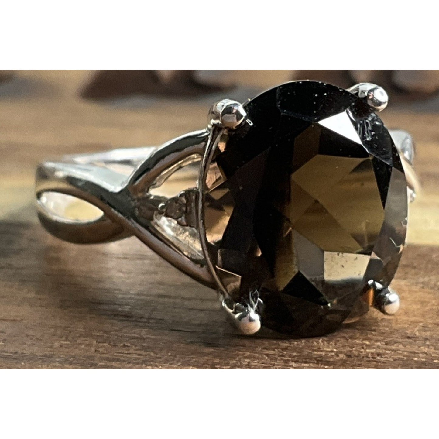 Vintage 925 Sterling Silver Smoky Quartz Statement Ring Size 7