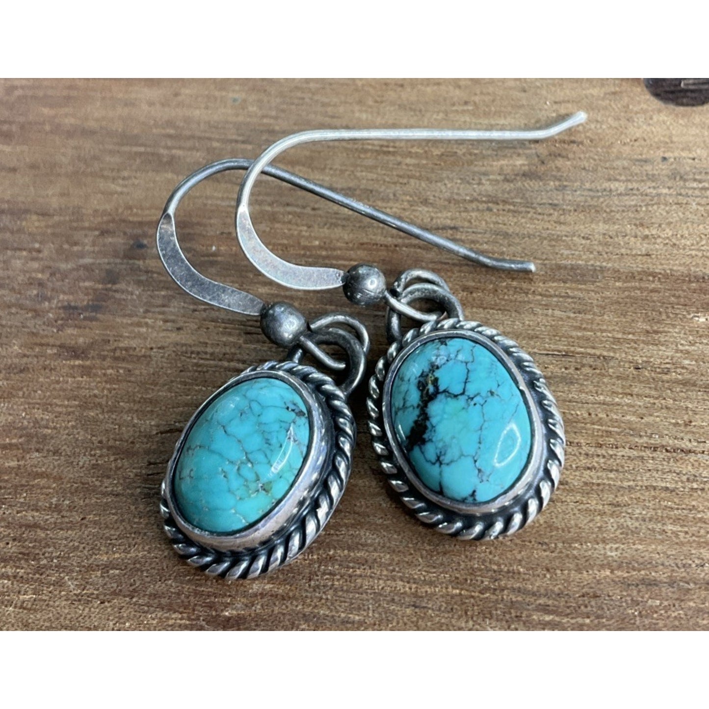 Vintage Navajo ALV D Vandever Sterling Silver Turquoise Dangle Drop Earrings