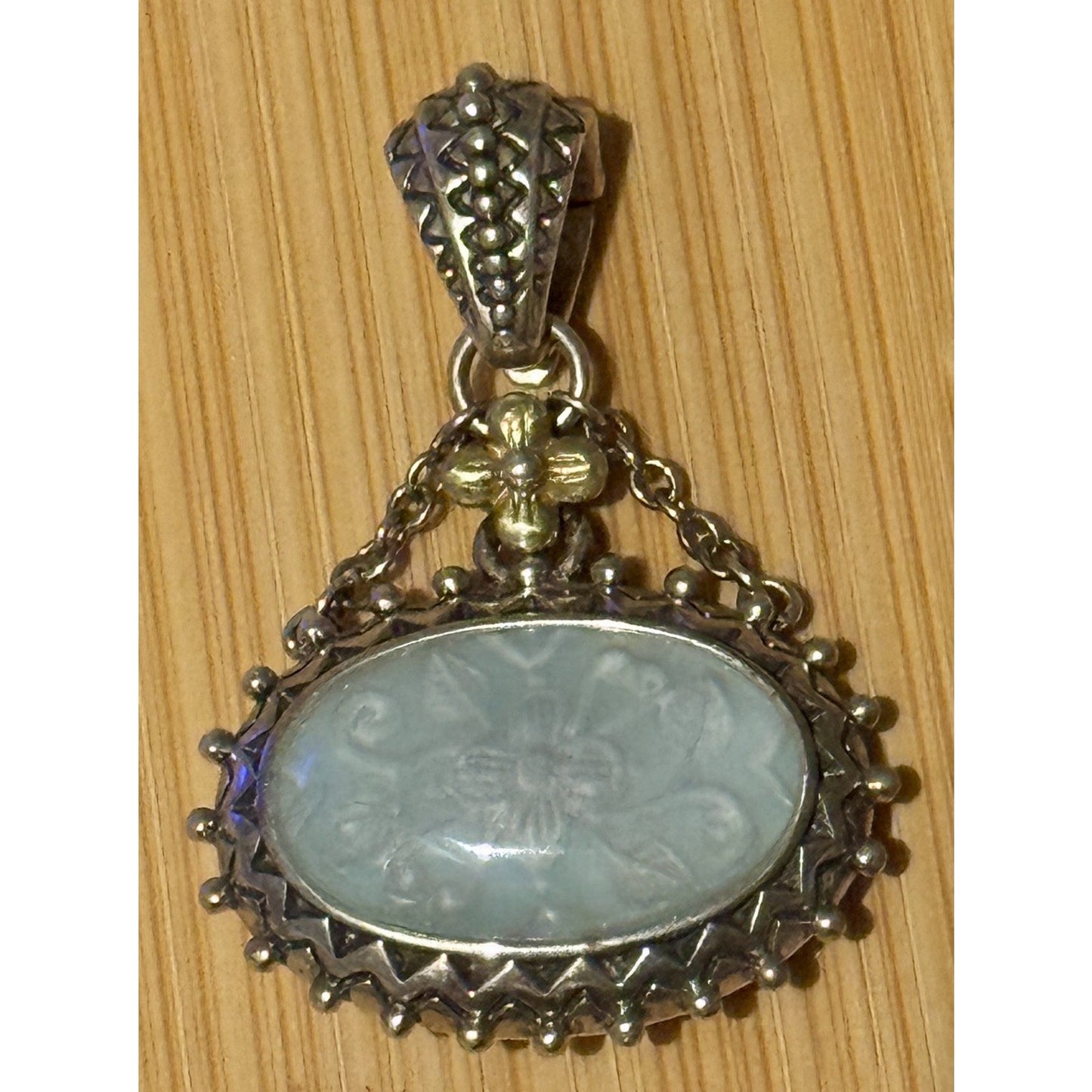 Barbara Bixby 925 Sterling 18K Gold Carved Aquamarine Pendant Enhancer 15g