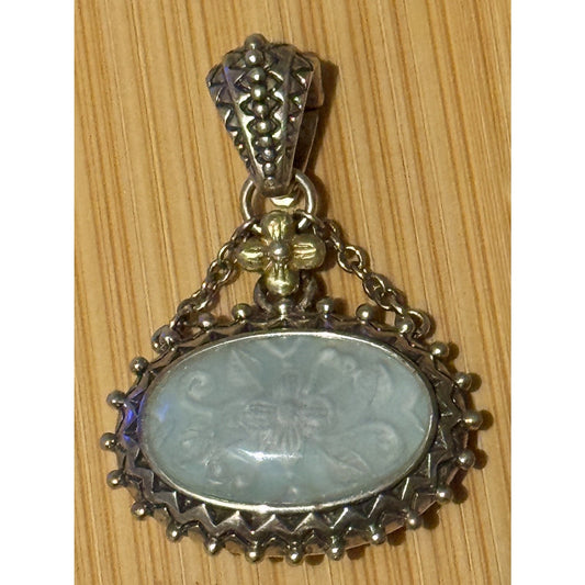 Barbara Bixby 925 Sterling 18K Gold Carved Aquamarine Pendant Enhancer 15g