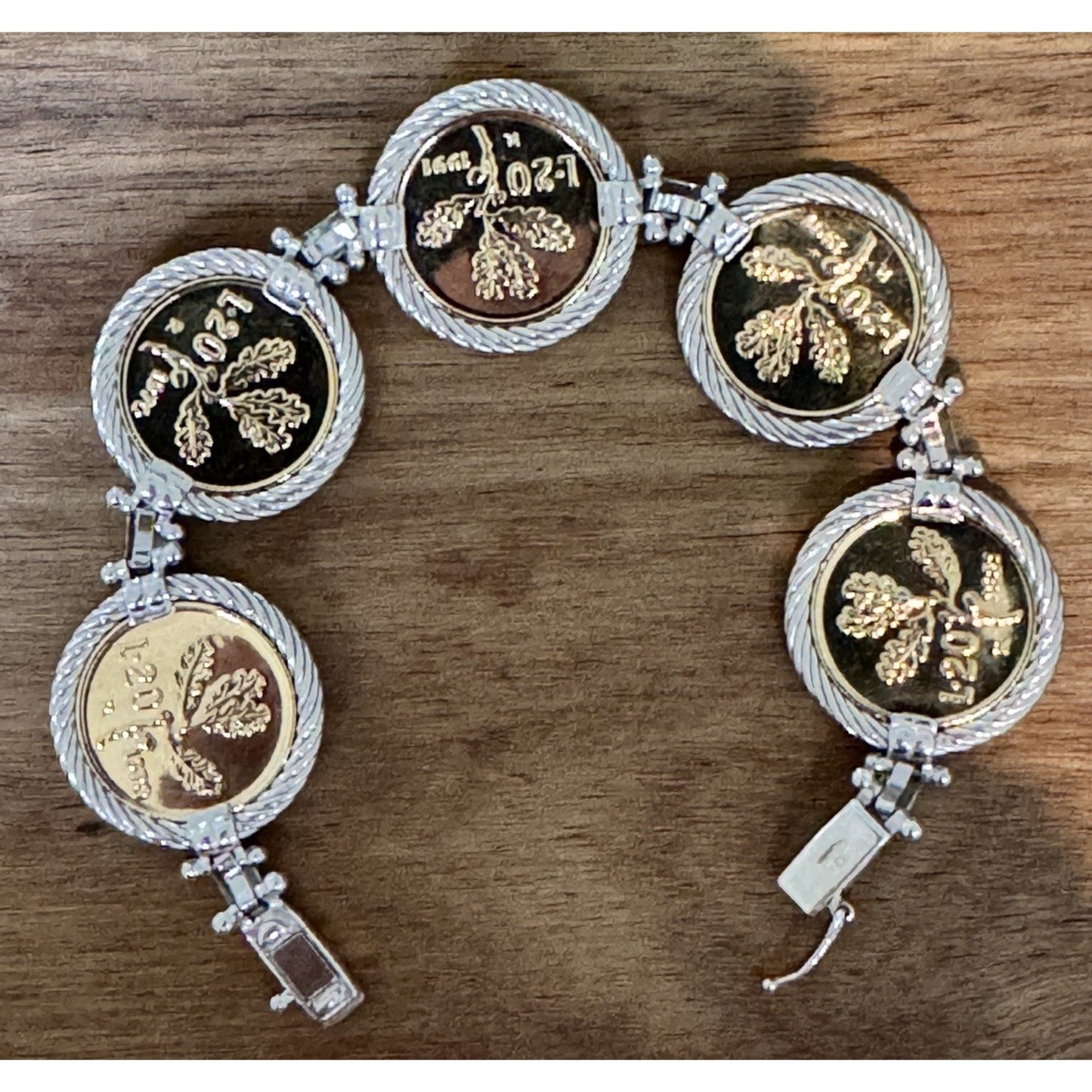 Vintage Italian Sterling Silver Bracelet Five Genuine Italian 20 Lire Coins 44g