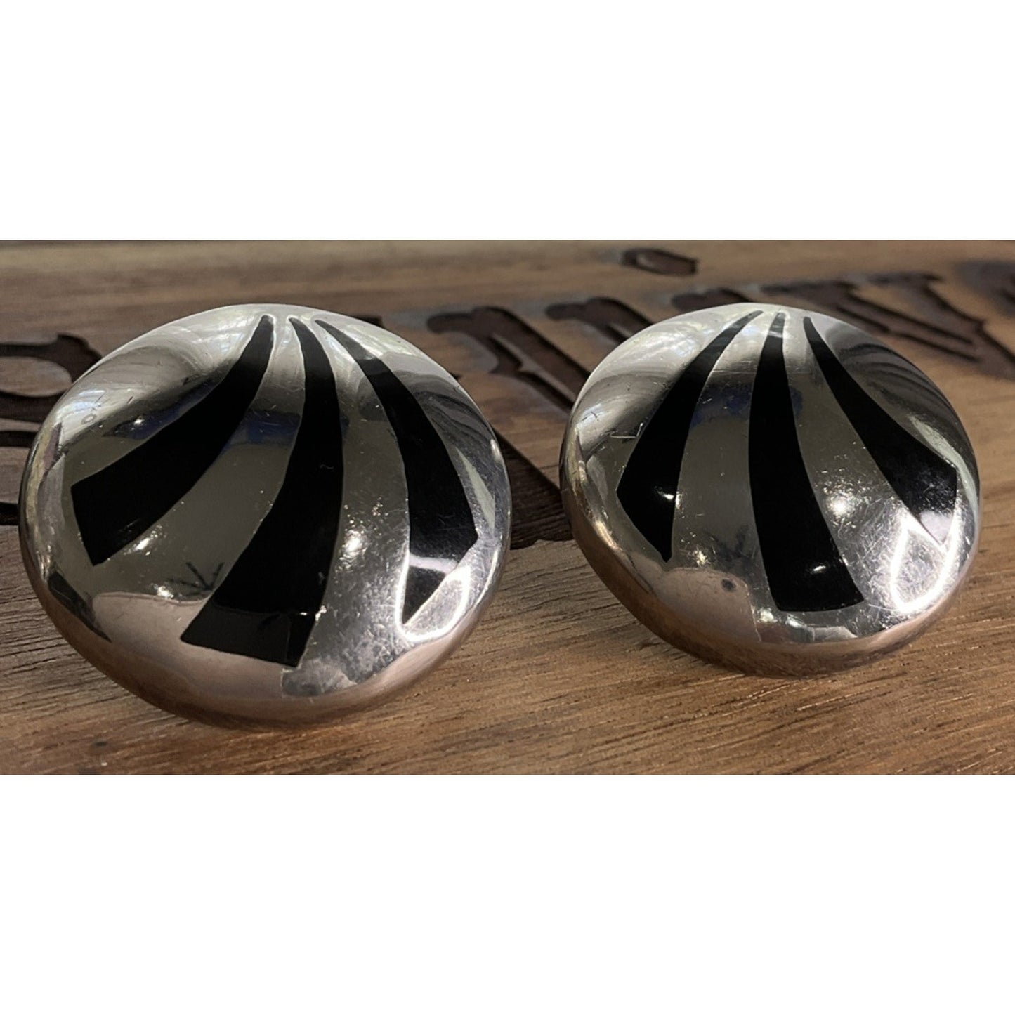 Vintage Mexico Signed IDM 925 Sterling Silver Black Dome Post Earrings 19g!