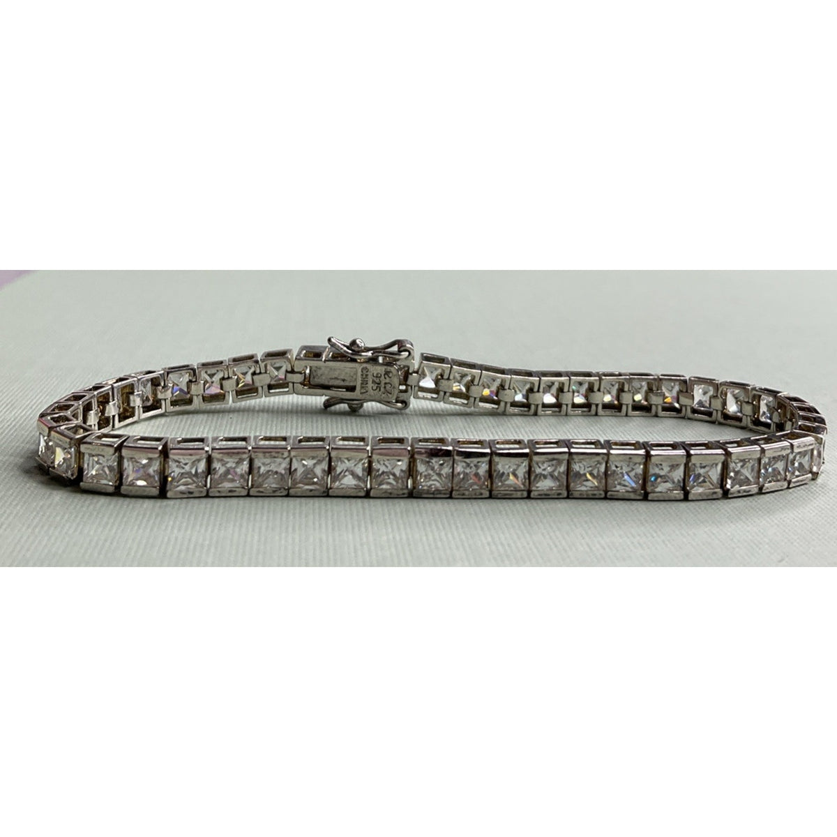 Sterling Silver Cubic Zirconia 7.25 Inch Box Chain Tennis Bracelet