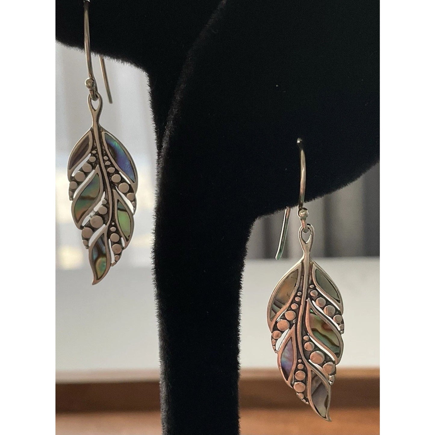 Annika Witt Sterling Silver Abalone Leaf Dangle Earrings 925 Boho 1.25” 3.7 gr