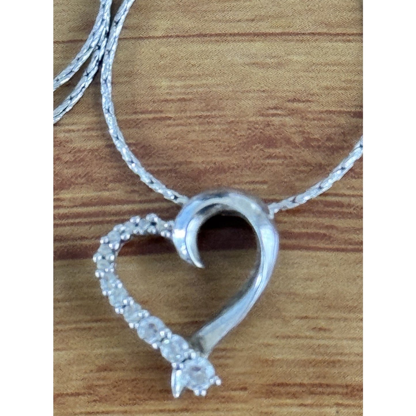Sterling Silver Open Heart Pendant Necklace 19” Wheat Chain Spiga SAI