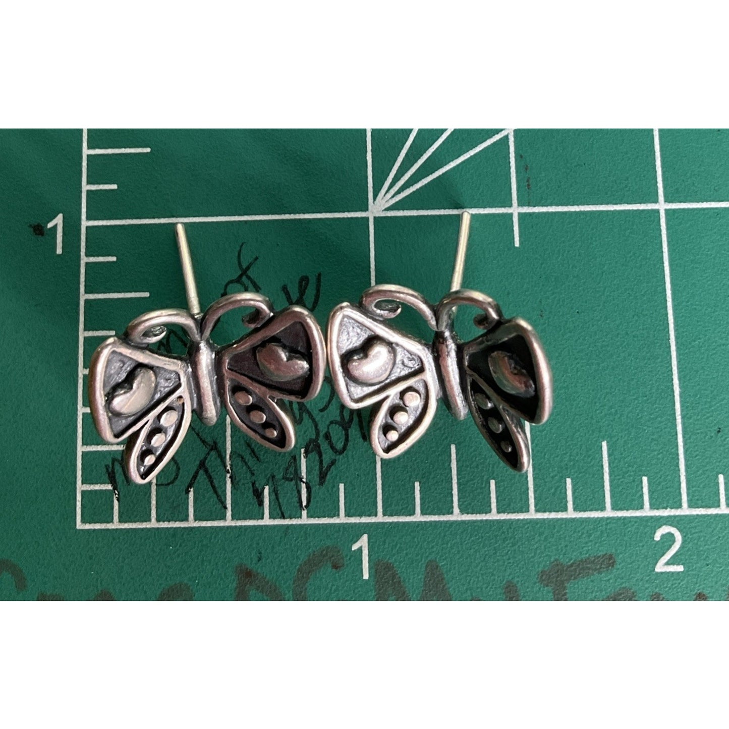 Vintage Sterling Silver Butterfly Heart Mariposa Pierced Earrings Oxidized