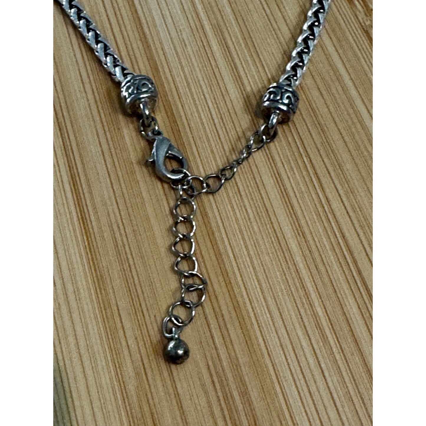 Vintage Brighton Silver Plated Curved Bar Bead Woven Chain Necklace 21” Adjustab