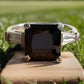 Vintage Smoky Quartz Ring 925 Sterling Silver Size 7.5 Square Cut Solitaire