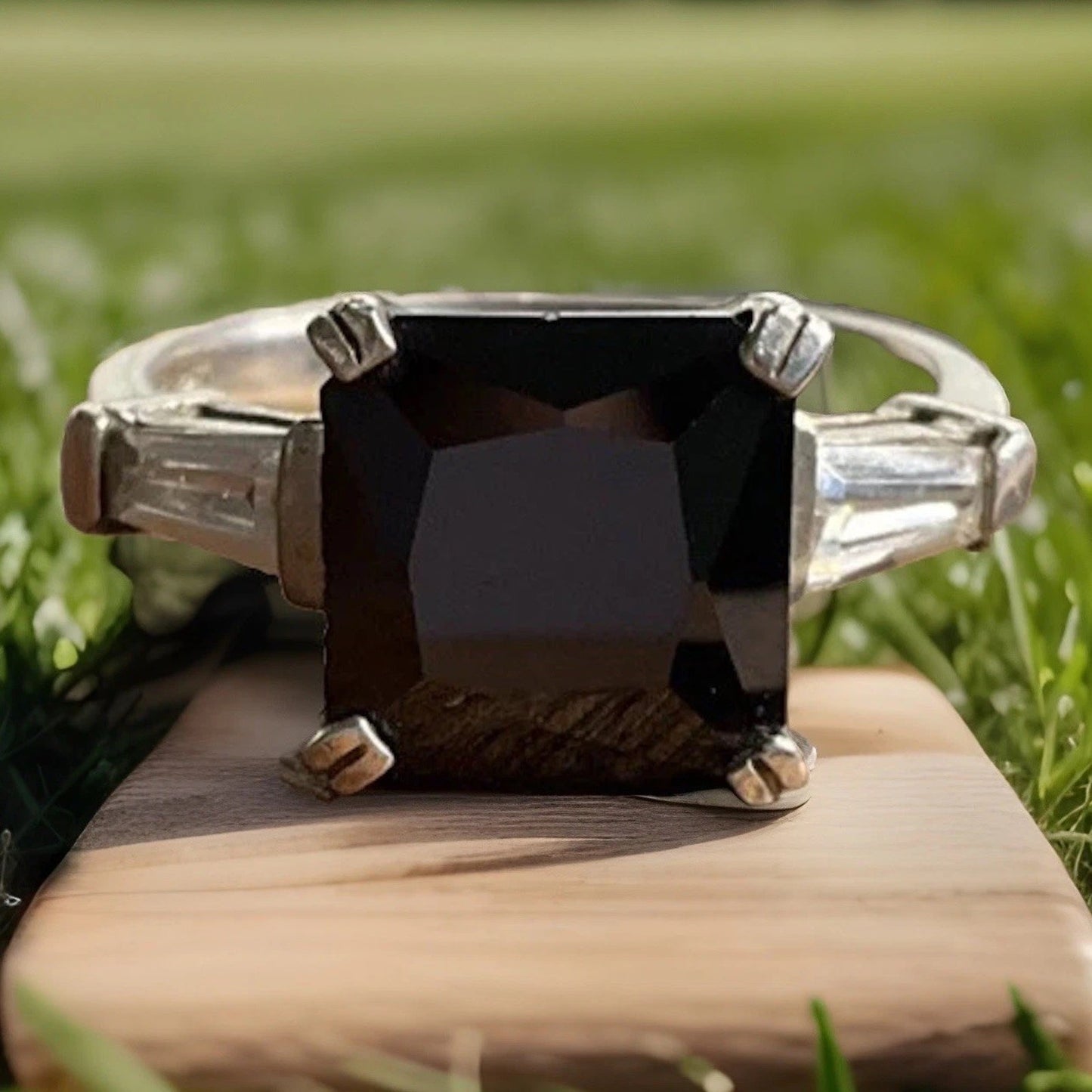 Vintage Smoky Quartz Ring 925 Sterling Silver Size 7.5 Square Cut Solitaire