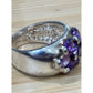 Vintage Sterling Silver 9 Stone Natural Amethyst Cluster Ring Size 6 Wide Band