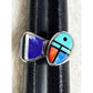 V Benally Navajo Sterling Silver Inlay Ring Turquoise Lapis Spiny Oyster Sz 7.25