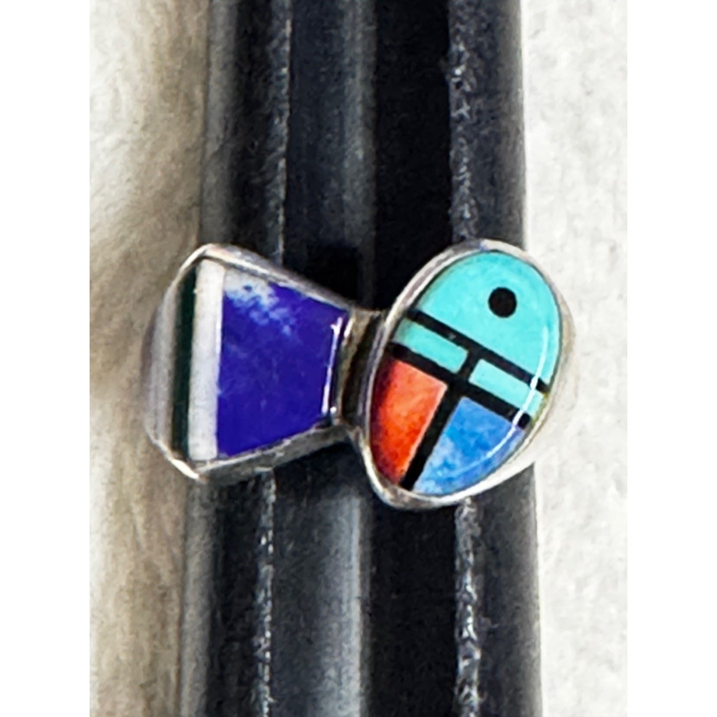V Benally Navajo Sterling Silver Inlay Ring Turquoise Lapis Spiny Oyster Sz 7.25