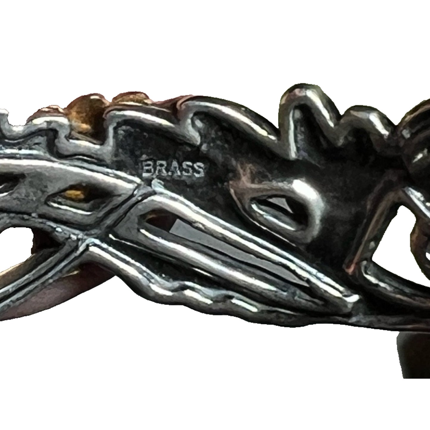 Artisan Brass & Sterling Silver Leaf Cuff Bracelet Jasper Tiger’s Eye Onyx 28g