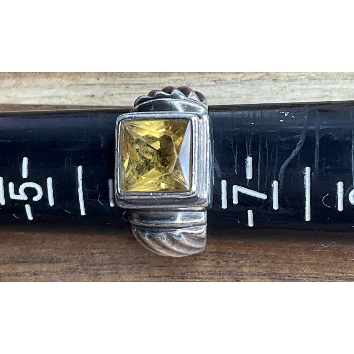Vintage 925 Citrine Faceted Gemstone Ring Sterling Silver Bezel Setting Size 6