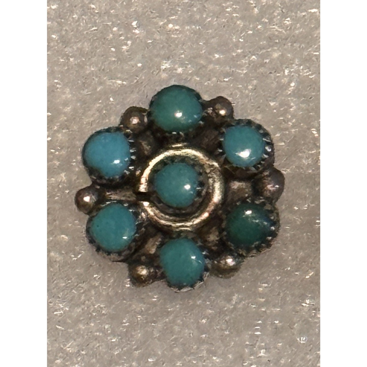 Vintage Zuni Style Turquoise Cluster Stud Earrings Sterling Silver Flower 1/2”