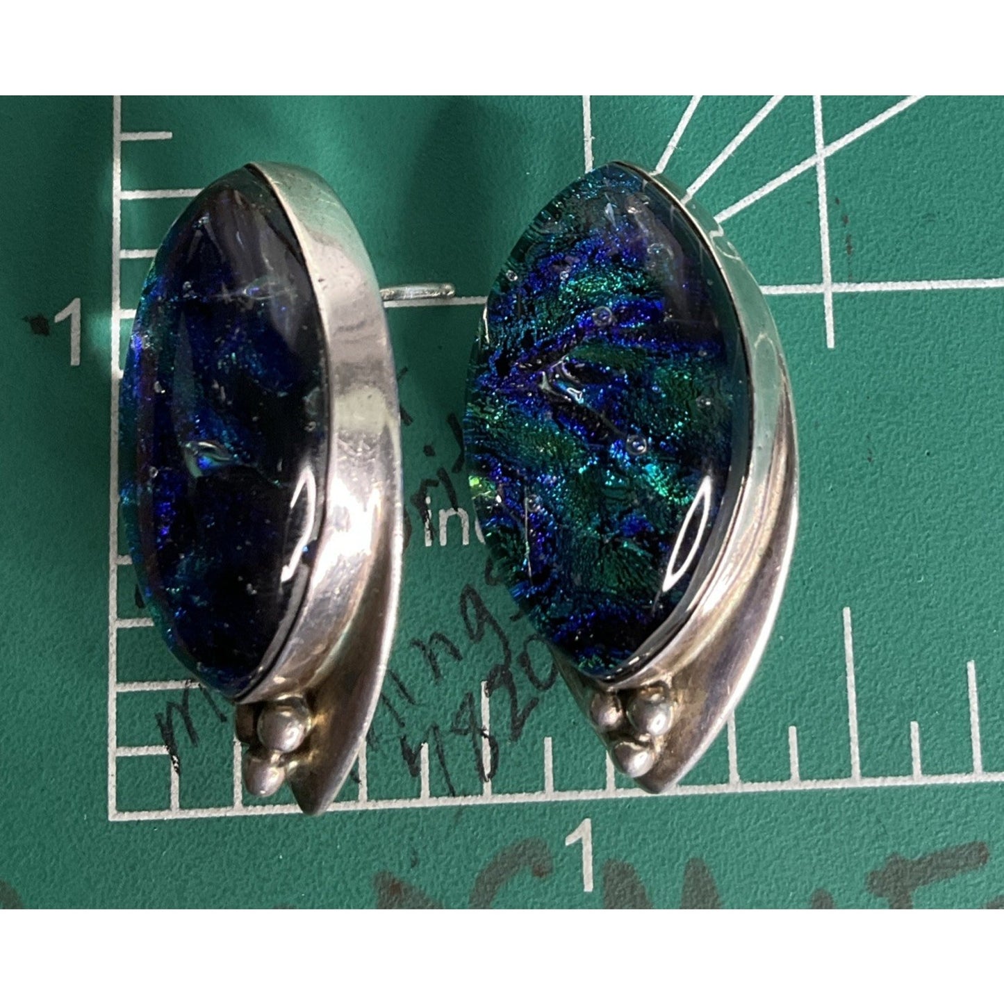 Vintage Jay King DTR Sterling Silver Dichroic Glass Statement Earrings 16g