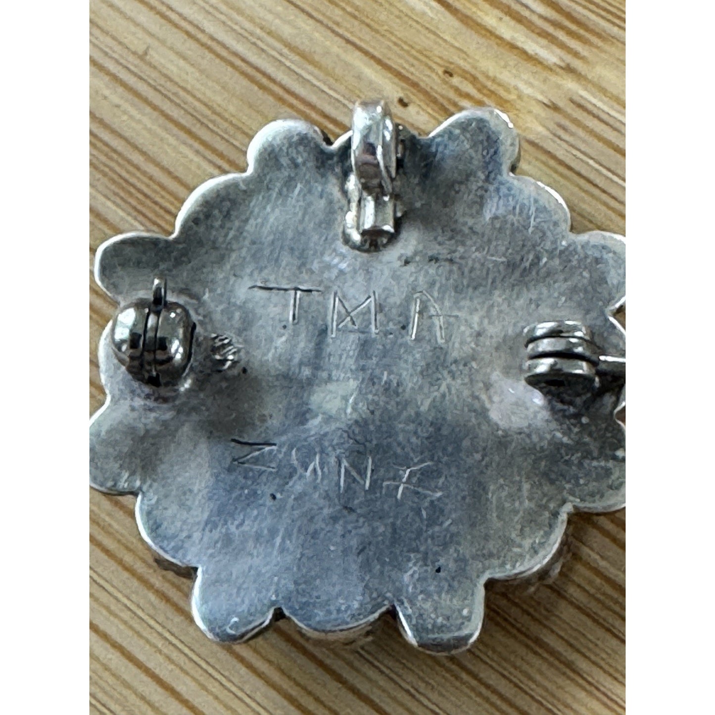 Thomas Allapowa Zuni Sterling Silver Colored Stones Flower Pin Pendant