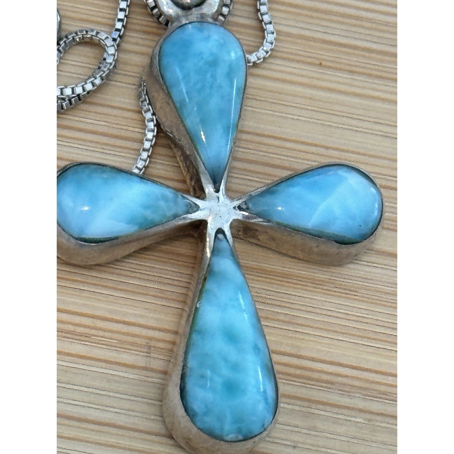 Vintage Larimar Sterling Silver 925 Cross Pendant Necklace 18” Southwestern