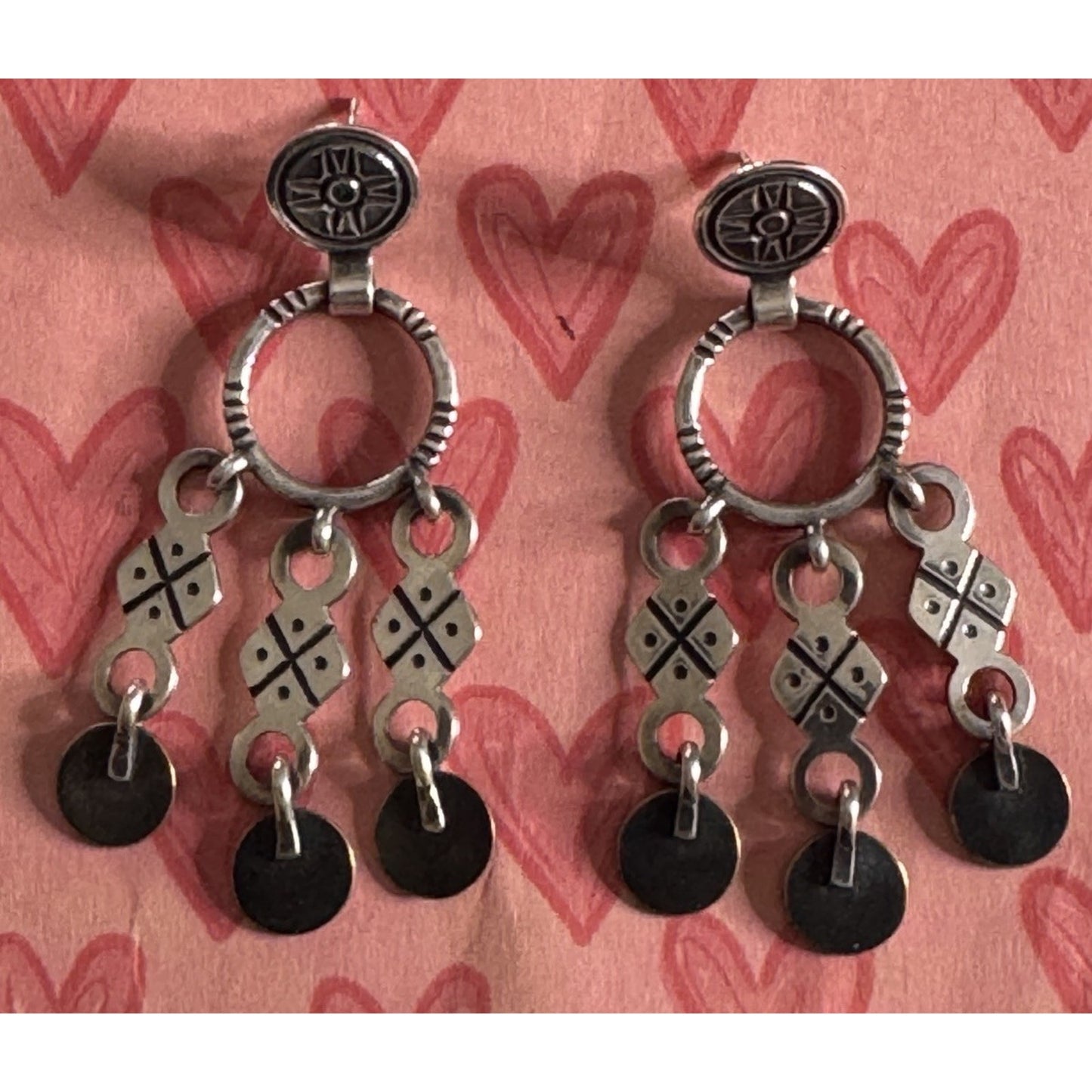Pre owned James Avery Vintage Retired RARE Silver & Brass Chandelier Aztec Dangle Earrings