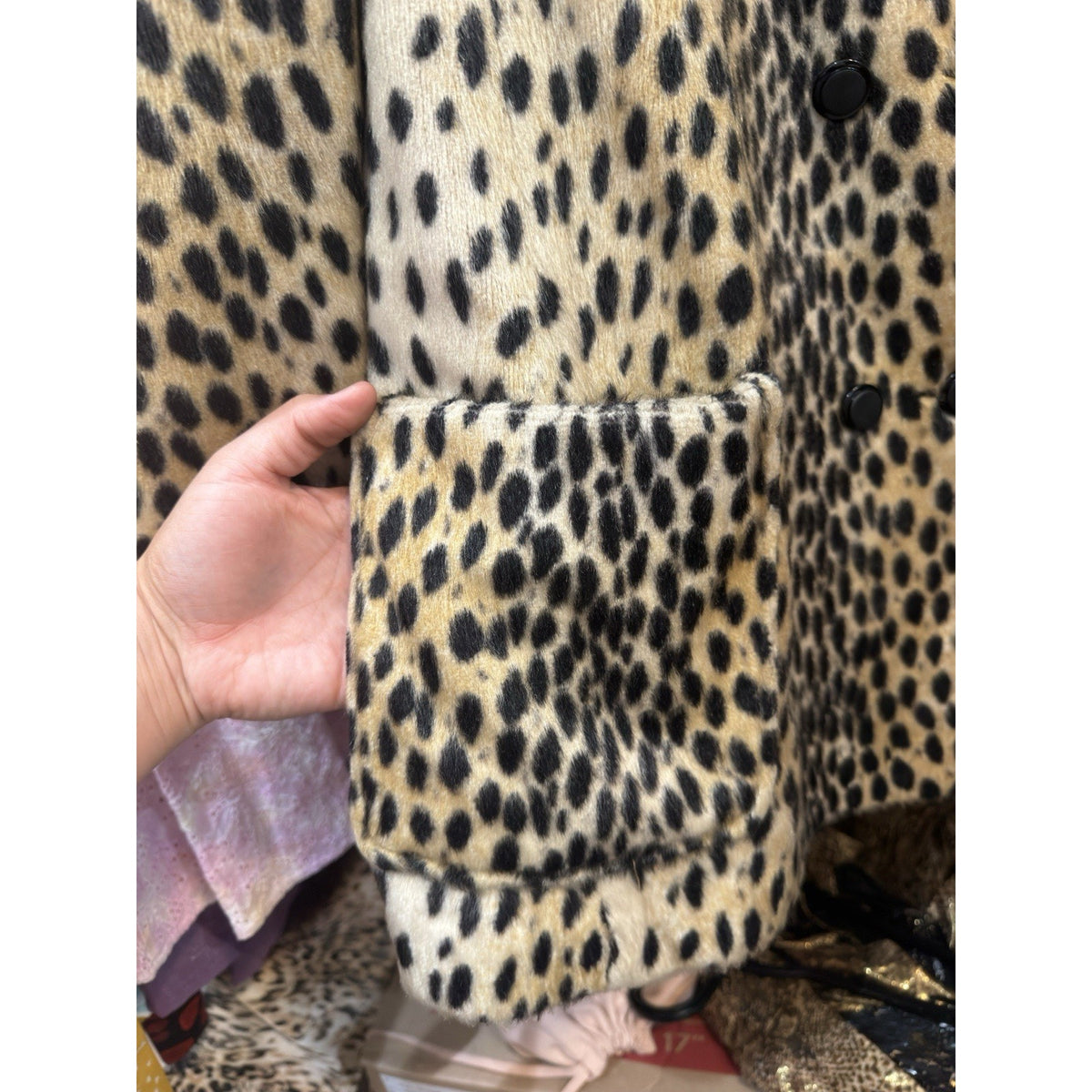 Luxury Pile Faux Fur Leopard Cheetah Print Coat Women’s XS Double Breasted