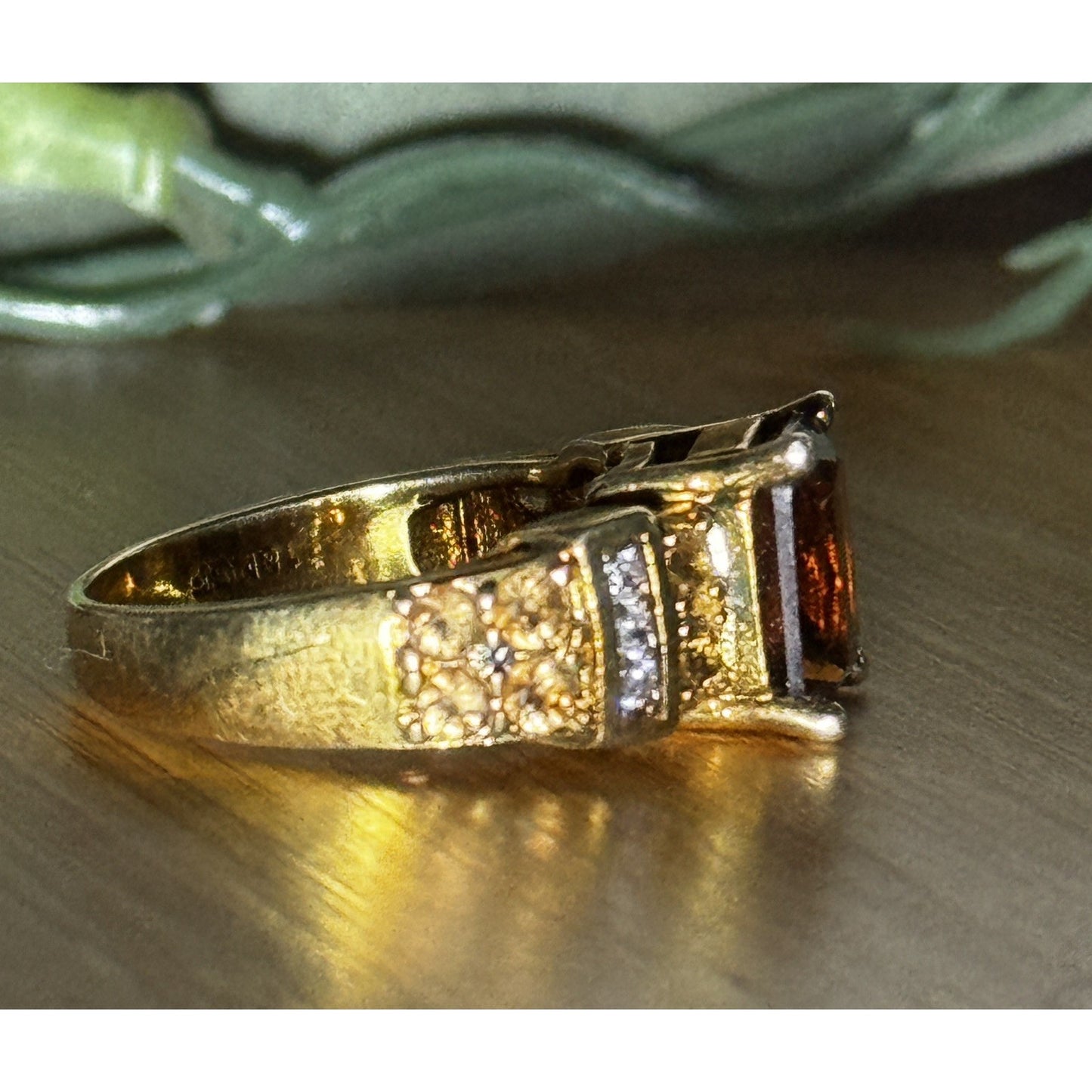 Vintage 18K GF Brown Crystal Rhinestone Cocktail Ring Size 9.25