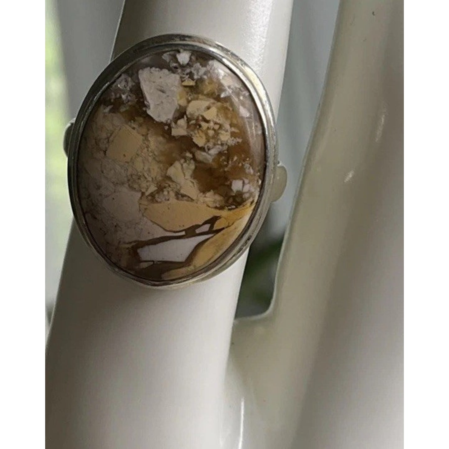 Sterling Silver Picture Jasper Ring 925 Size 7.5 Natural Earth Tone Stone