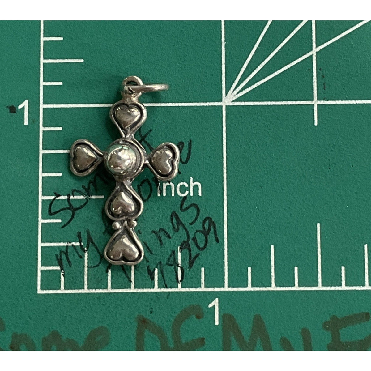 Vintage Sterling Silver Puffy Heart Cross Charm Pendant Southwestern Style