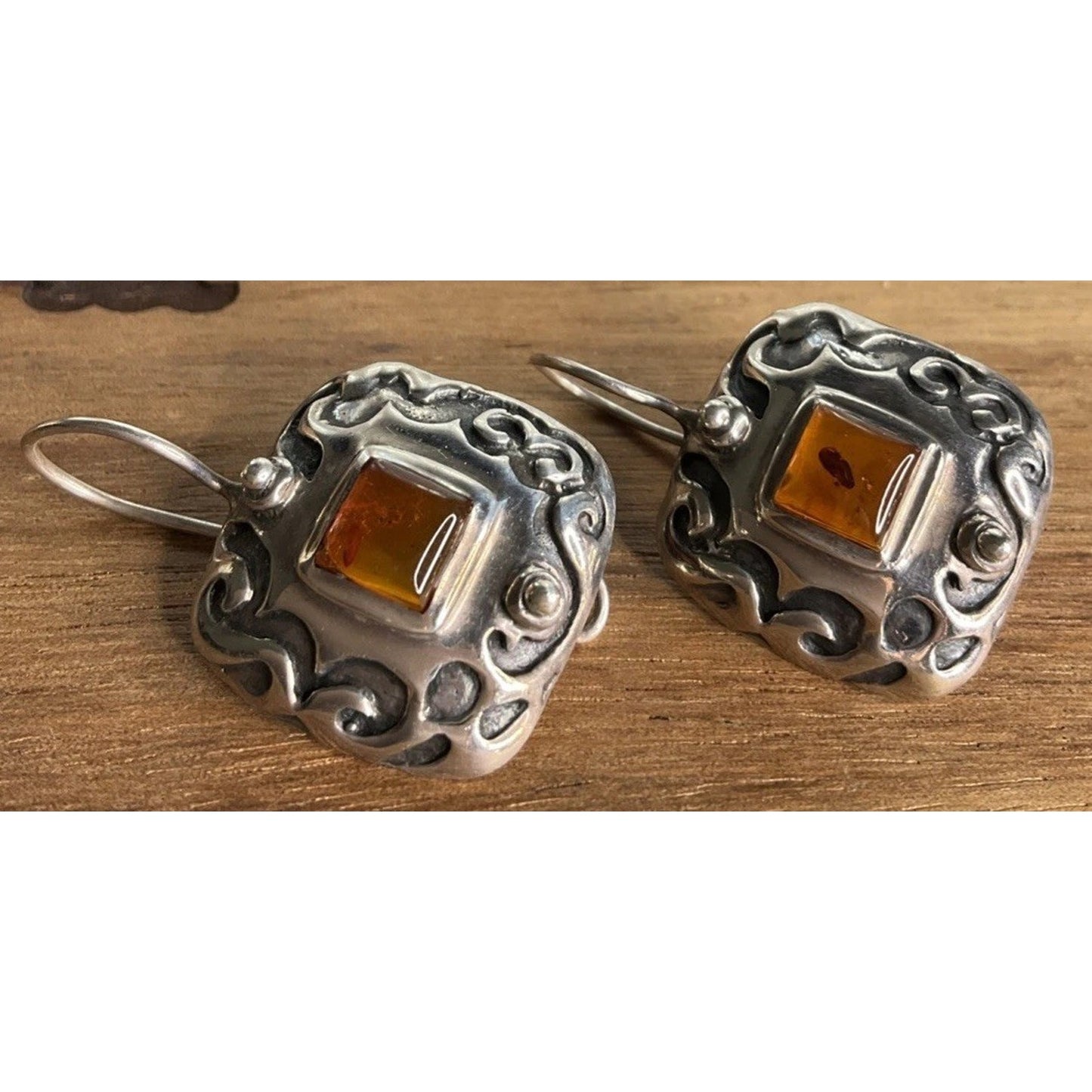 Silpada 925 Sterling Silver Amber Square Dangle Earrings