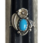 Signed WM Navajo Sterling Silver Turquoise Ring Floral Design Size 7