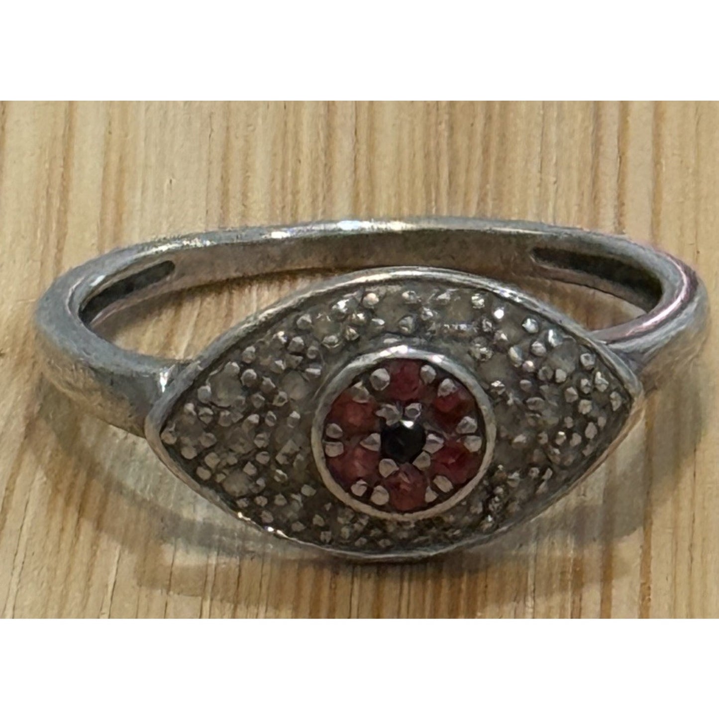 Vintage HSN Rarities Carol Brodie Sterling Silver Evil Eye Red Sapphire Ring Sz