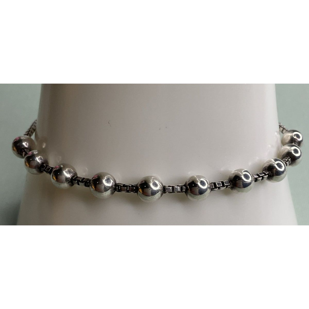 Italy 925 Sterling Silver Beaded Ball Box Chain Bracelet 7.5" 6g