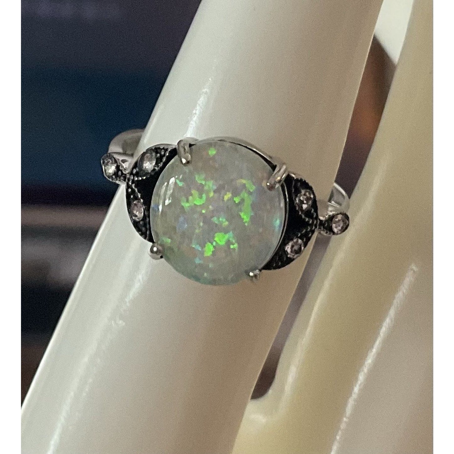 Vintage Sterling Silver Opal Ring Size 7.5 Oval Fire Opal Style Statement Ring