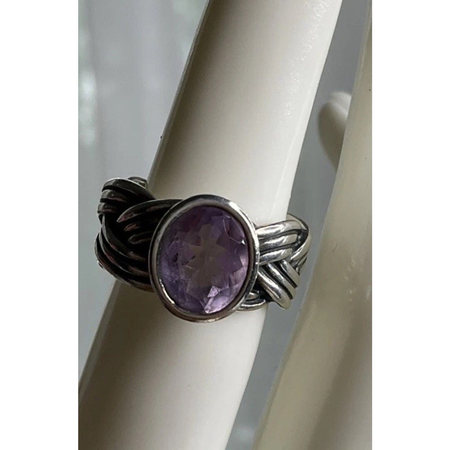 Retired Pandora ALE 925 Silver Purple Stone Ring Statement Woven Band Size 6