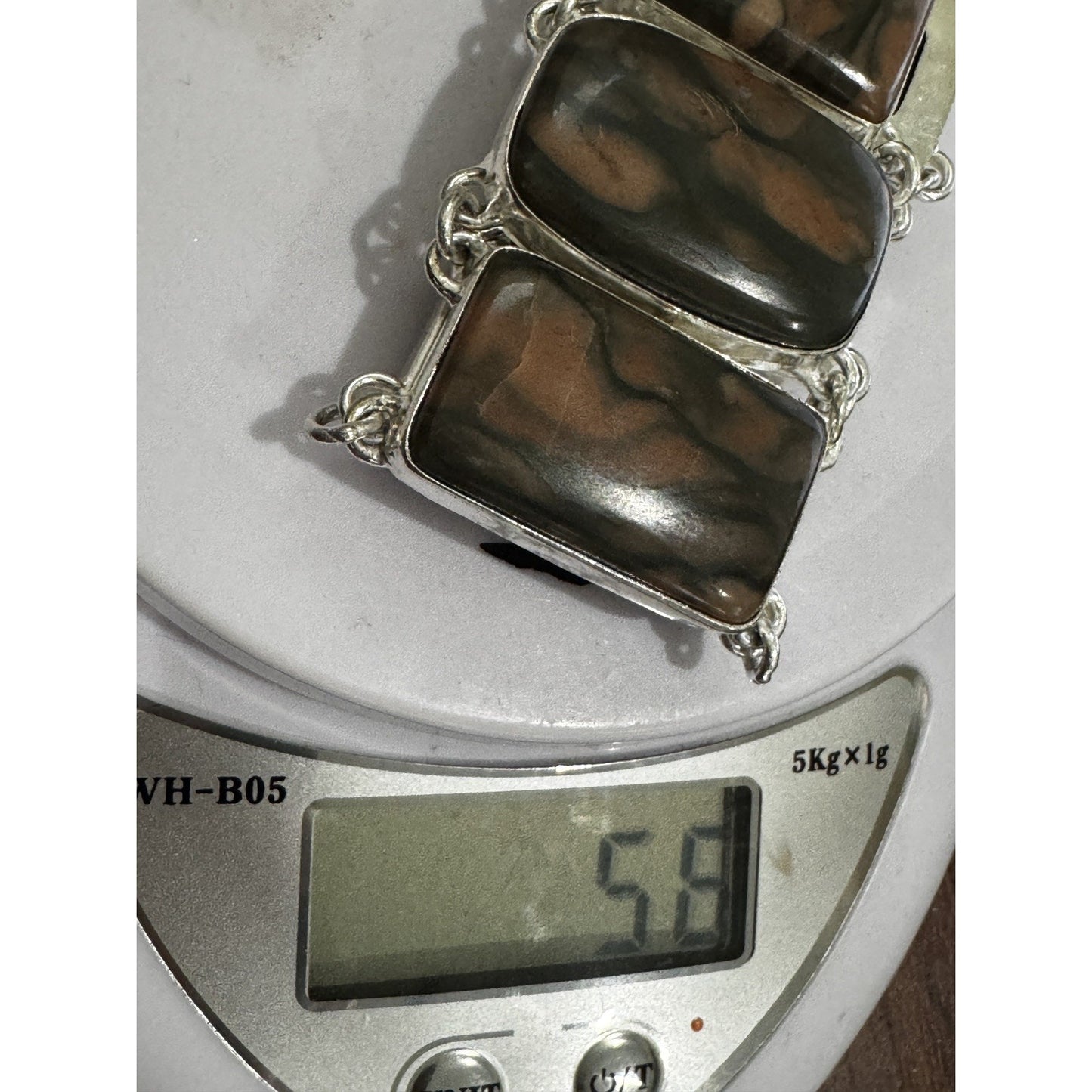 Vintage Sterling Silver Peanut Wood Jasper Bracelet 58g 7 - 8” Large Stone 925