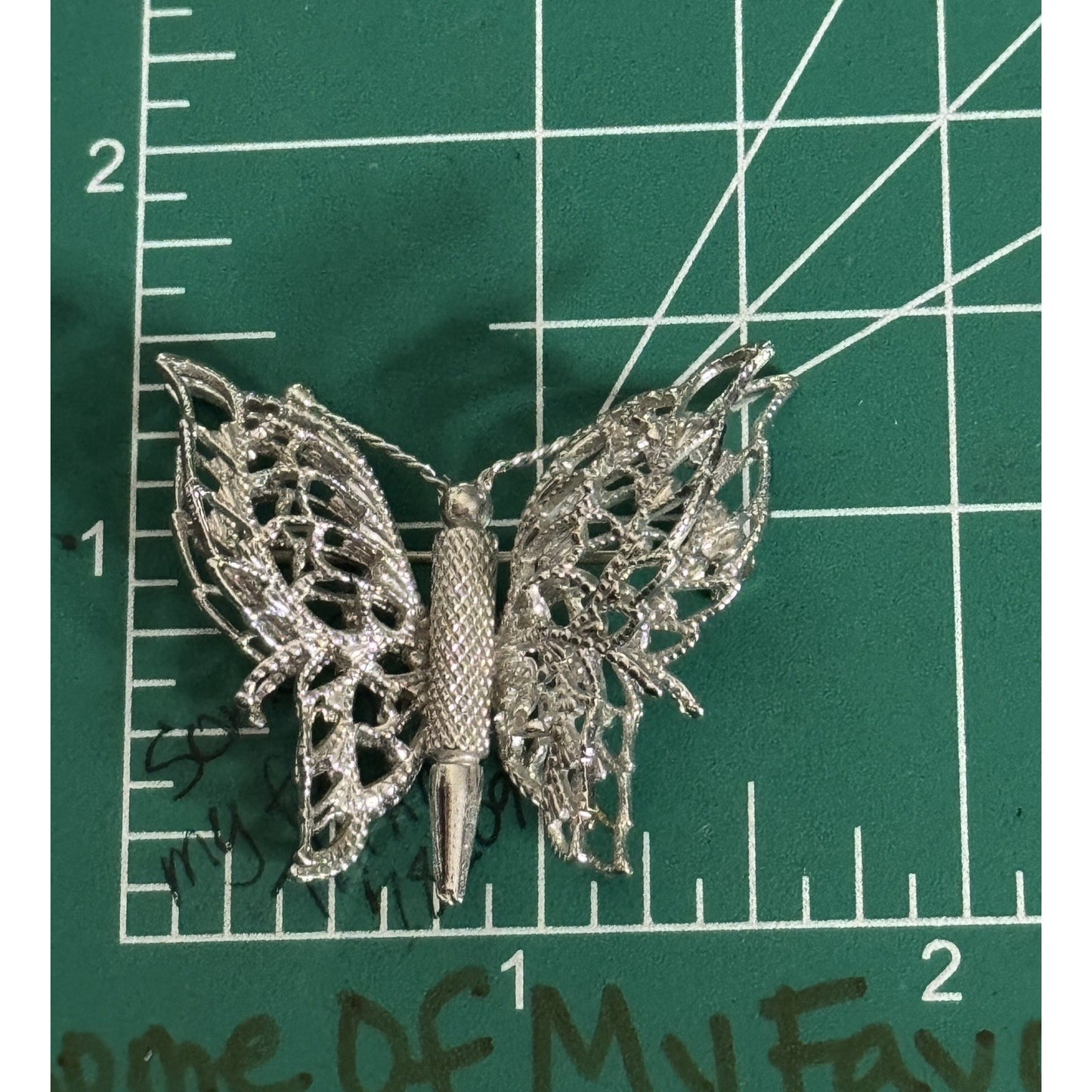 Vintage Monet Butterfly Brooch Silver Tone Filigree Insect Pin Signed 1970s