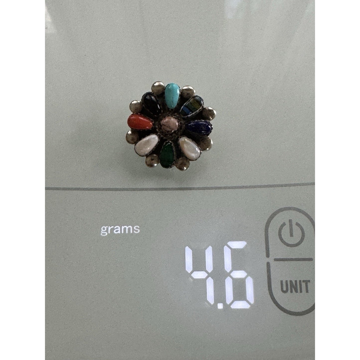 Thomas Allapowa Zuni Sterling Silver Colored Stones Flower Pin Pendant