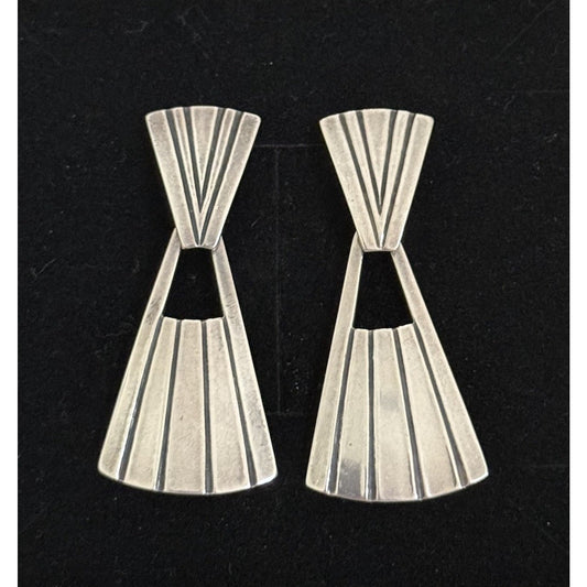 James Avery Retired Rare Sterling Silver Striped Dangle Angular Earring Pre-Owned