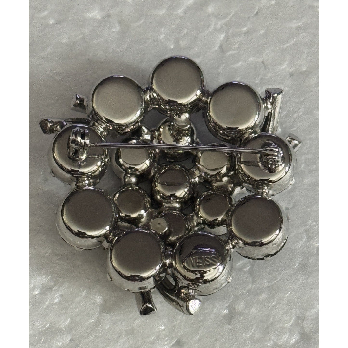 Vintage Weiss Smoky Gray Rhinestone Brooch & Earrings Demi Parure Mid Century