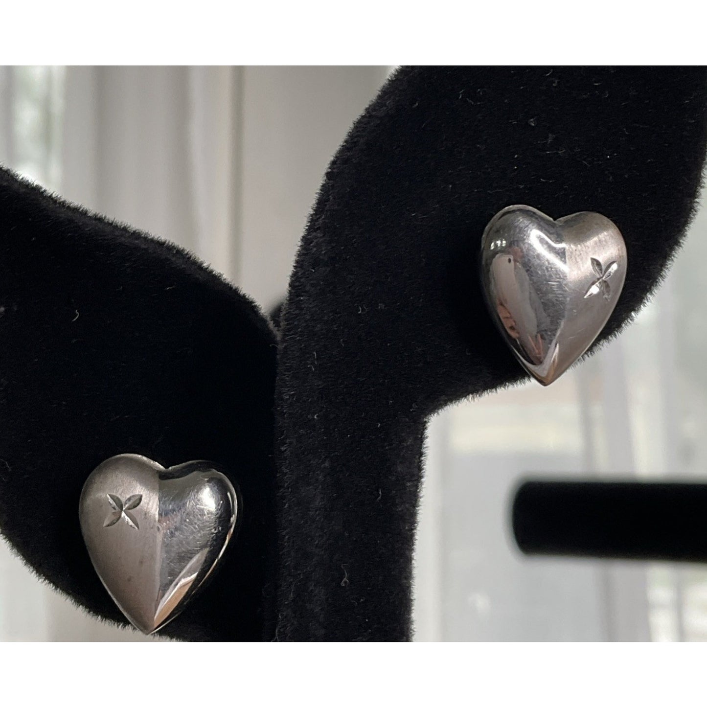 Sterling Silver Puffy Heart Stud Earrings Polished Classic