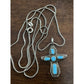 Vintage Sterling Turquoise Native American Signed Cross Pendant & 24” Chain 925