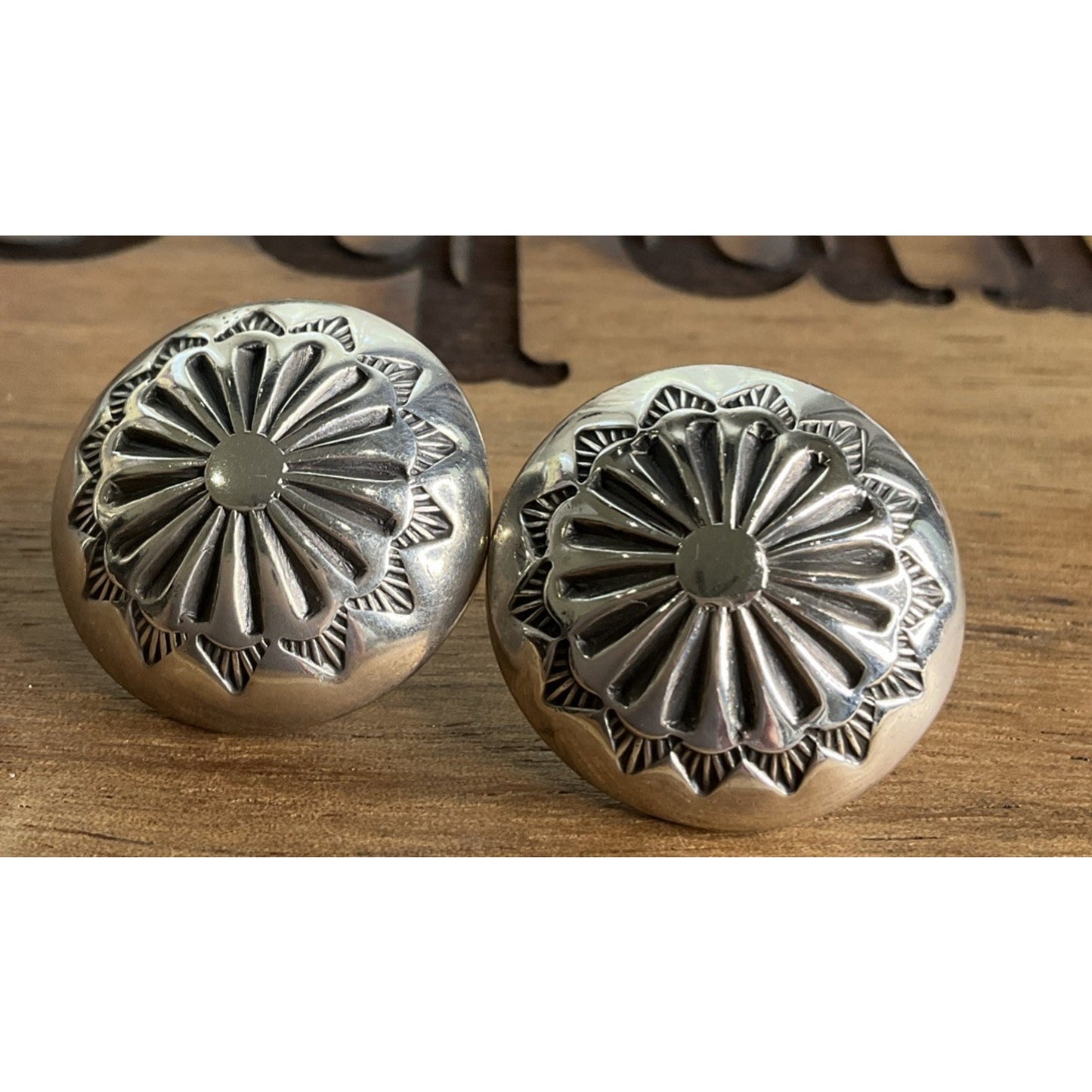 Vintage Sterling Silver Concho Floral Bold Dome Earrings 12g