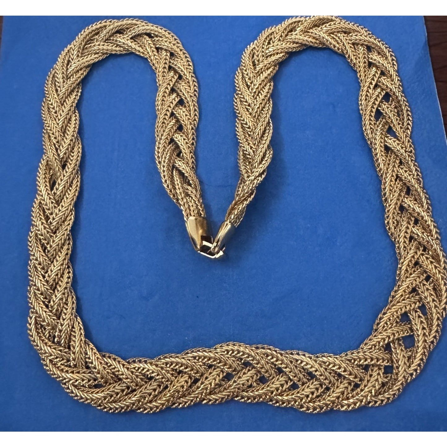 Vintage Wide Gold Tone Woven Braided Mesh Chain Necklace 23.5” 76g, 1970 - 1980s