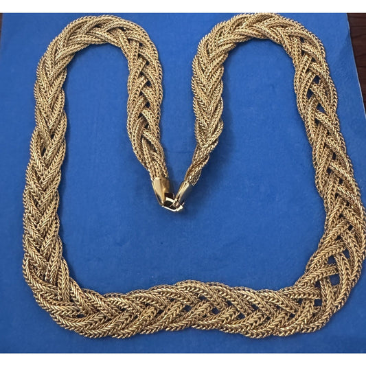 Vintage Wide Gold Tone Woven Braided Mesh Chain Necklace 23.5” 76g, 1970 - 1980s